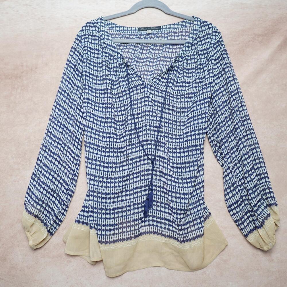 Rose & Olive Boho Peasant Blouse 2X Blue